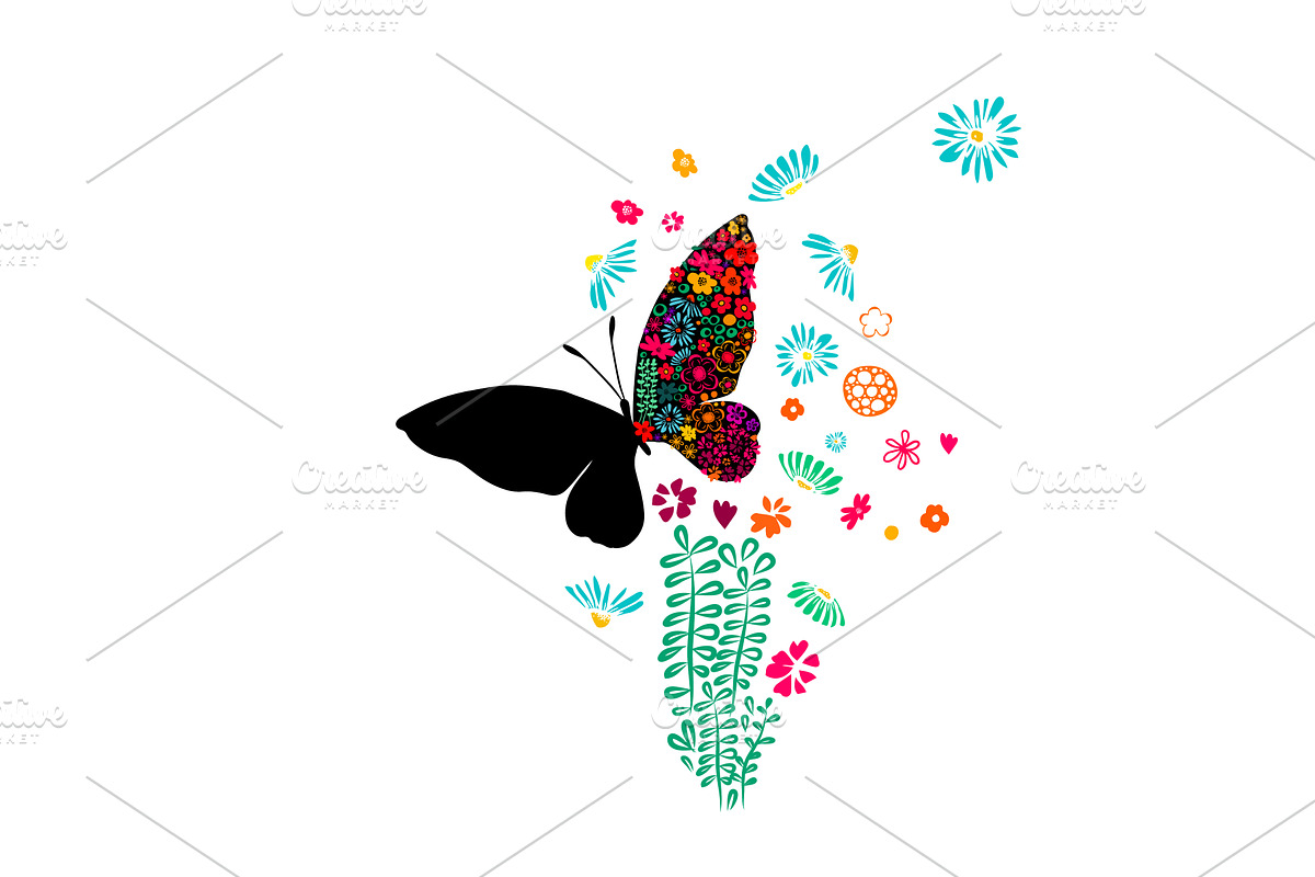 Butterfly and flowers simple drawing, an Animal Illustration by Nenahliadava Design