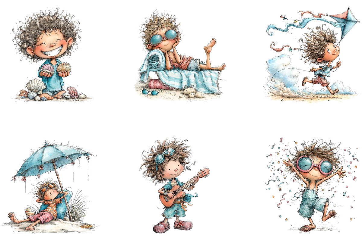 Whimsical Summer Kids Clipart, a Seasonal Illustration by CreationArt (Photo 3 of 5)