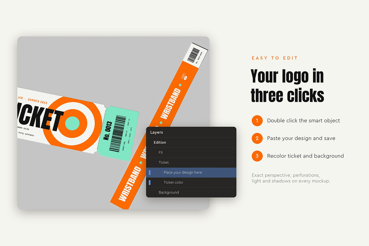 Ticket and Wristband Mockup Pack, a Merchandise Mockup by Motion-Box (Photo 4 of 4)