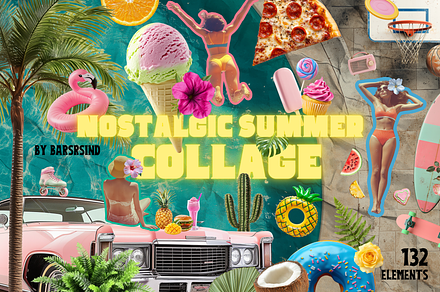 Retro Nostalgic Summer Collage Pack, an Object Graphic by barsrsind
