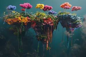 A vibrant island covered in colorful, a Photo by Iftikhar Alam