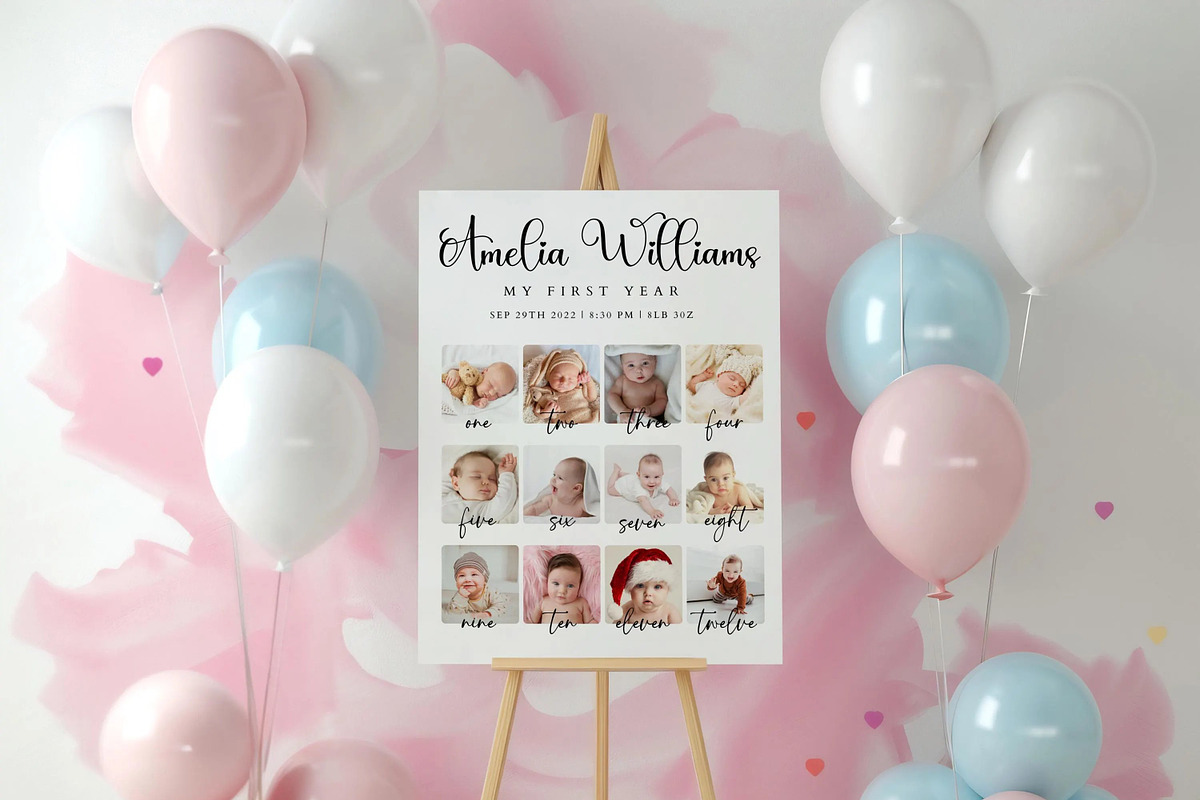 Minimalist First Birthday Photo Sign, a Poster Template by LucaTheme (Photo 2 of 6)