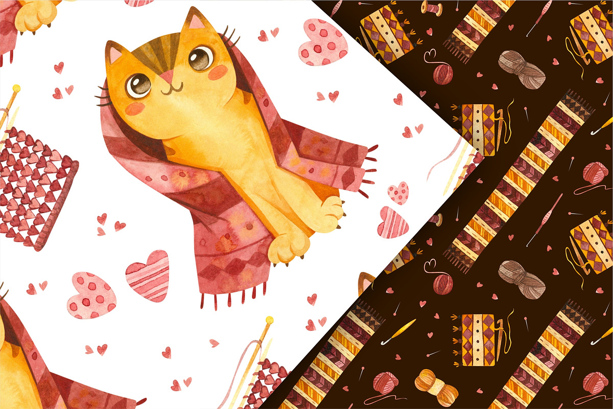 Watercolor Cute Cats & Knitting, a Graphic by Valin Malin (Photo 19 of 23)