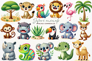 Safari Baby Animals Clipart Zoo PNG, an Animal Illustration by SugarCloudStudioArt