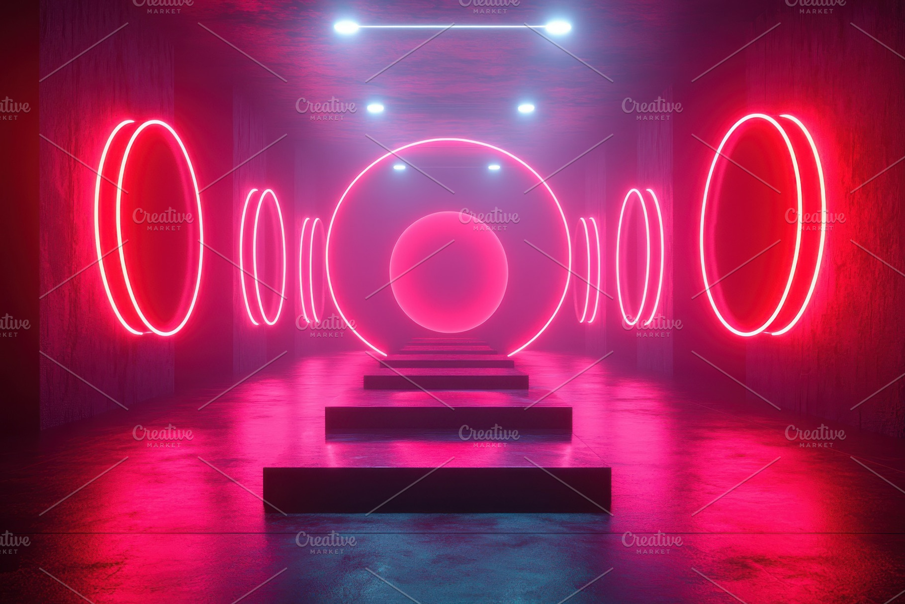 Pink Neon Lights Tunnel Abstract Bac, a Photo by Pixeness Studio