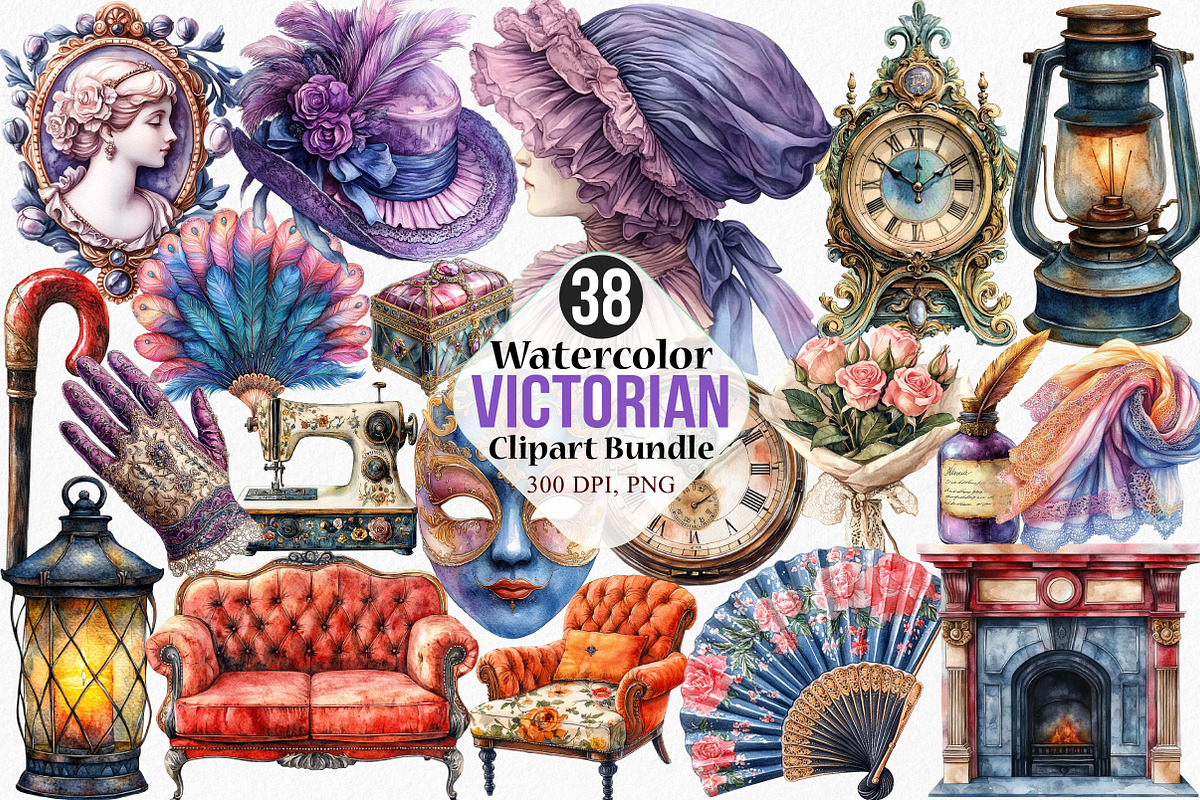 Watercolor Victorian Clipart Bundle, an Illustration by Canvas Craft (Photo 1 of 8)