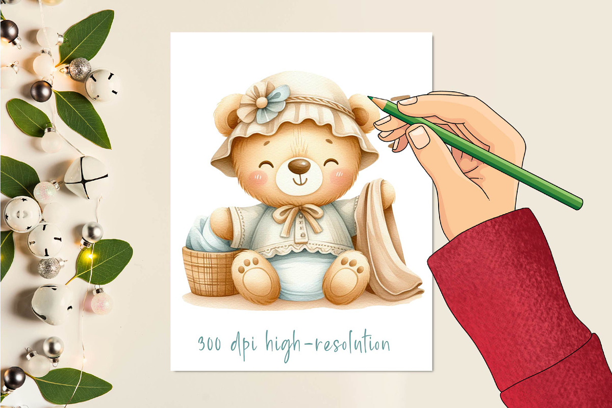 Watercolor Teddy bear clipart, an Illustration by CreationArt (Photo 2 of 7)