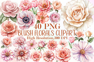 Watercolor Blush Florals Clipart Set, an Illustration by Sublimation Artist