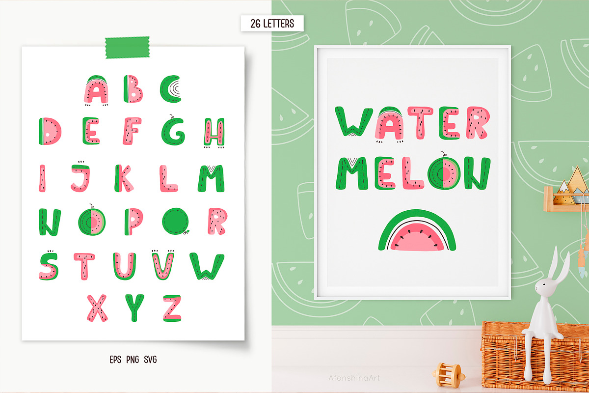 Watermelon alphabet set, an Illustration by AfonshinaArt (Photo 3 of 8)