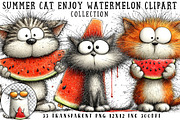 Summer Cat Enjoy Watermelon Clipart, an Illustration by OK Design (Thumbnail 1 of 6)