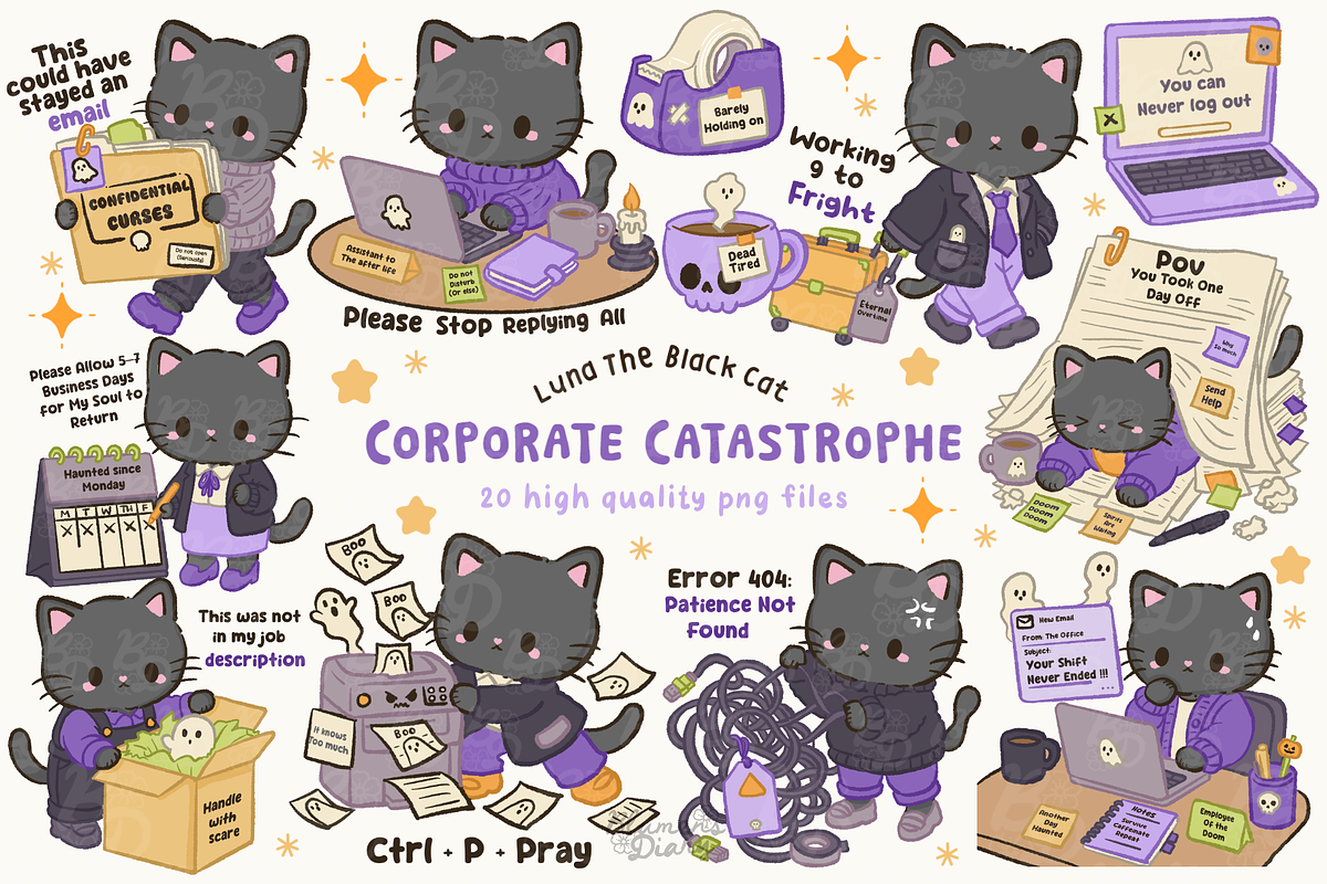Office Halloween Black Cat Clipart, an Animal Illustration by Blumensdiary (Photo 1 of 6)
