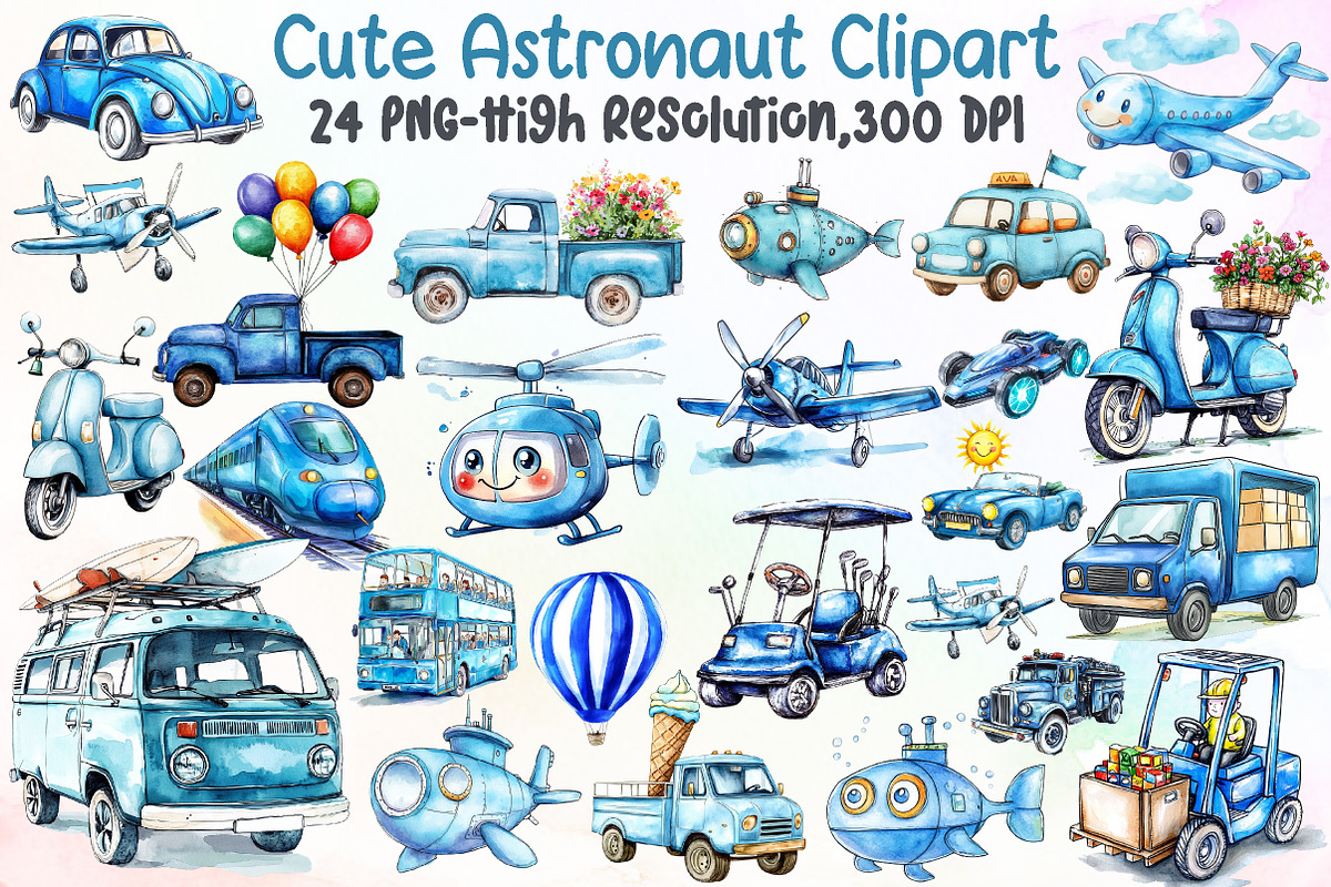 Watercolor Cute Blue Transport Car A, an Illustration by Sublimation Artist (Photo 1 of 6)