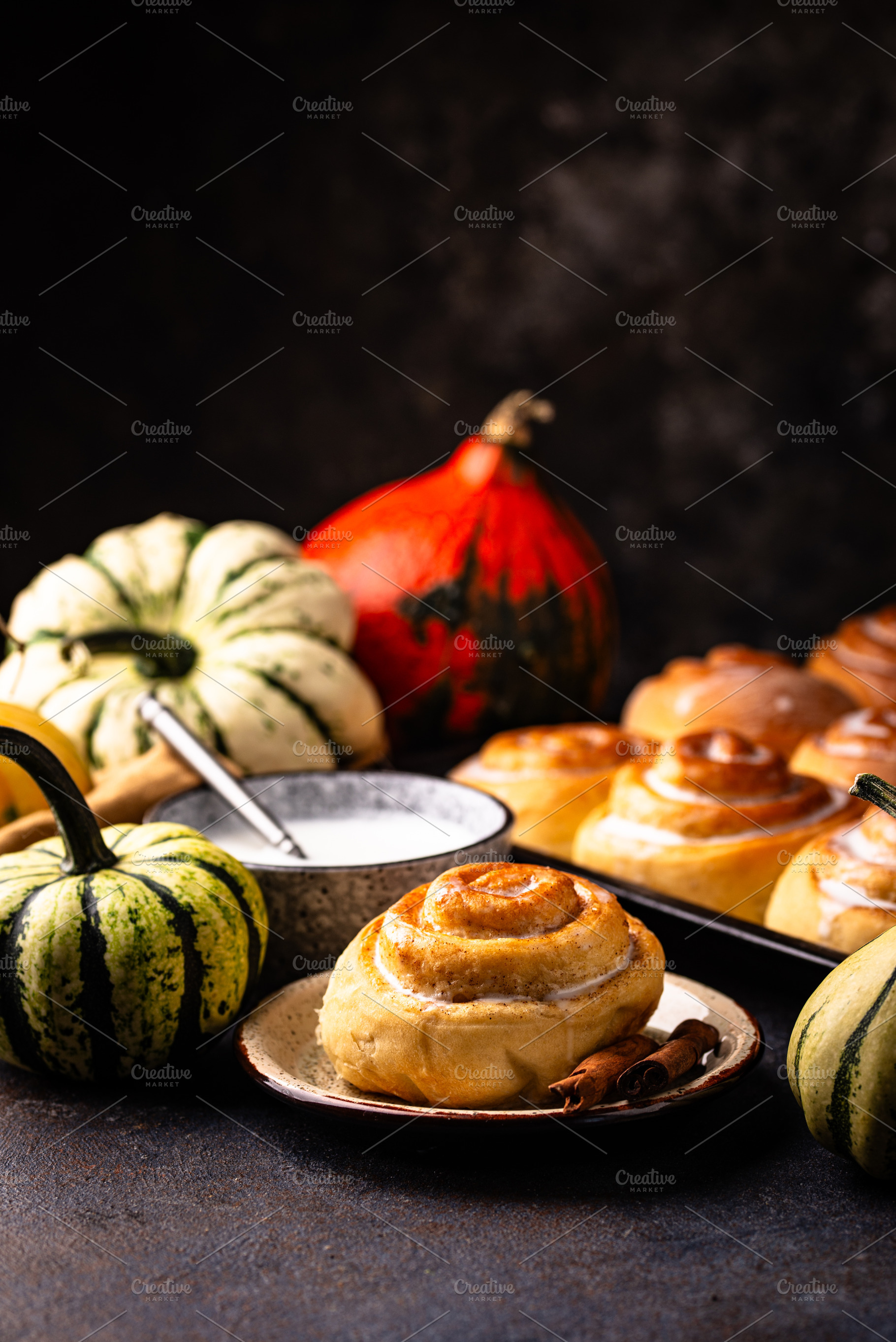 Cinnamon rolls with cream cheese, a Food & Drink Photo by Yulia Furman