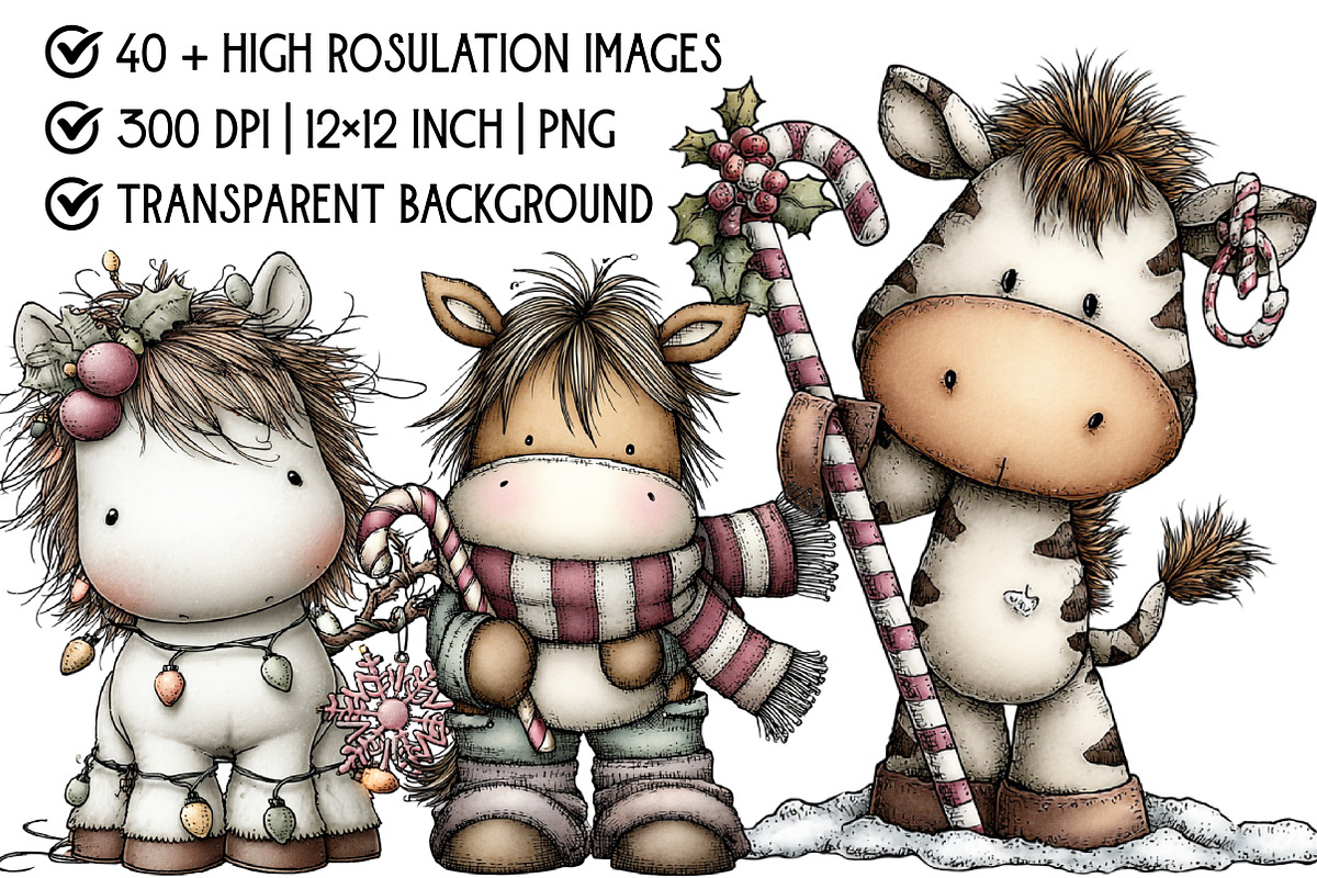 Whimsical Christmas Horse Clipart, an Illustration by Pixels.Craft (Photo 2 of 6)