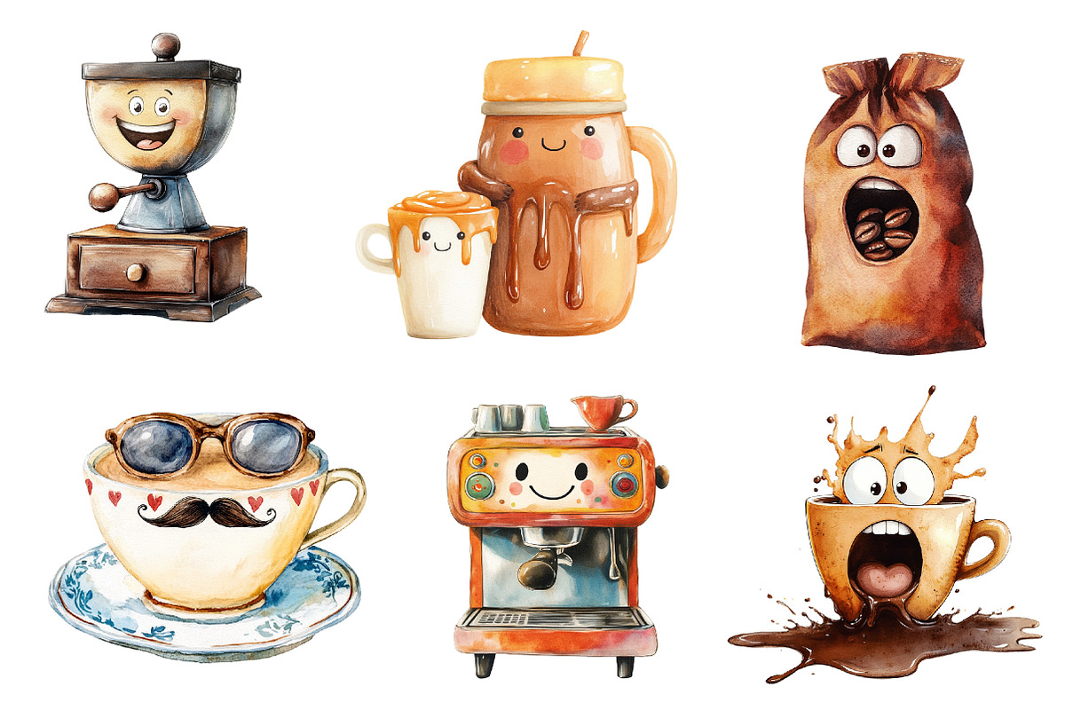 Cartoonish Coffee Collection Clipart, an Illustration by CreationArt (Photo 4 of 5)