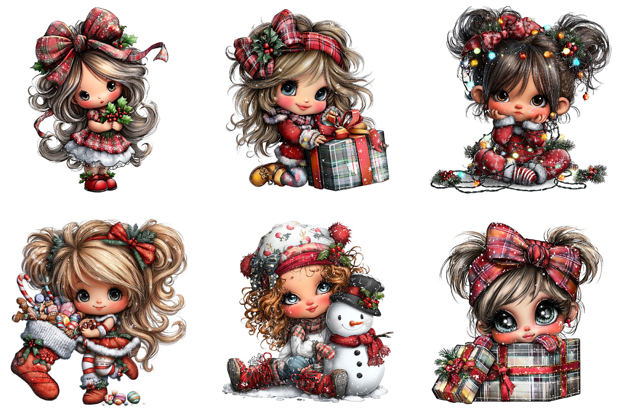 Whimsical Christmas Girl Clipart, an Illustration by DreamArtGraphic (Photo 2 of 5)