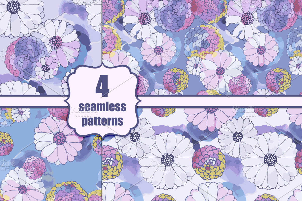 4 Daisy seamless patterns, a Pattern Graphic by Alena Stoyko design (Photo 1 of 5)