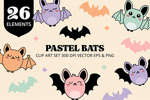 Pastel Bats Clipart & Vector, an Illustration by Printable Pretty Studio