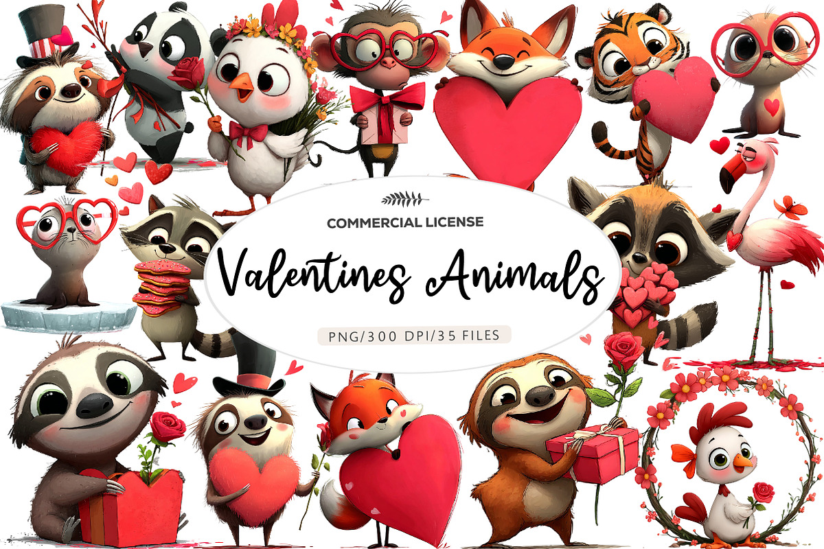 valentines animals clipart, an Illustration by CreationArt (Photo 1 of 7)