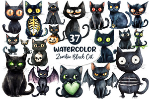Zombie Black Cat Clipart, an Illustration by Dream Creation