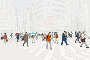 Shinjuku Crowd Street Crossing Art