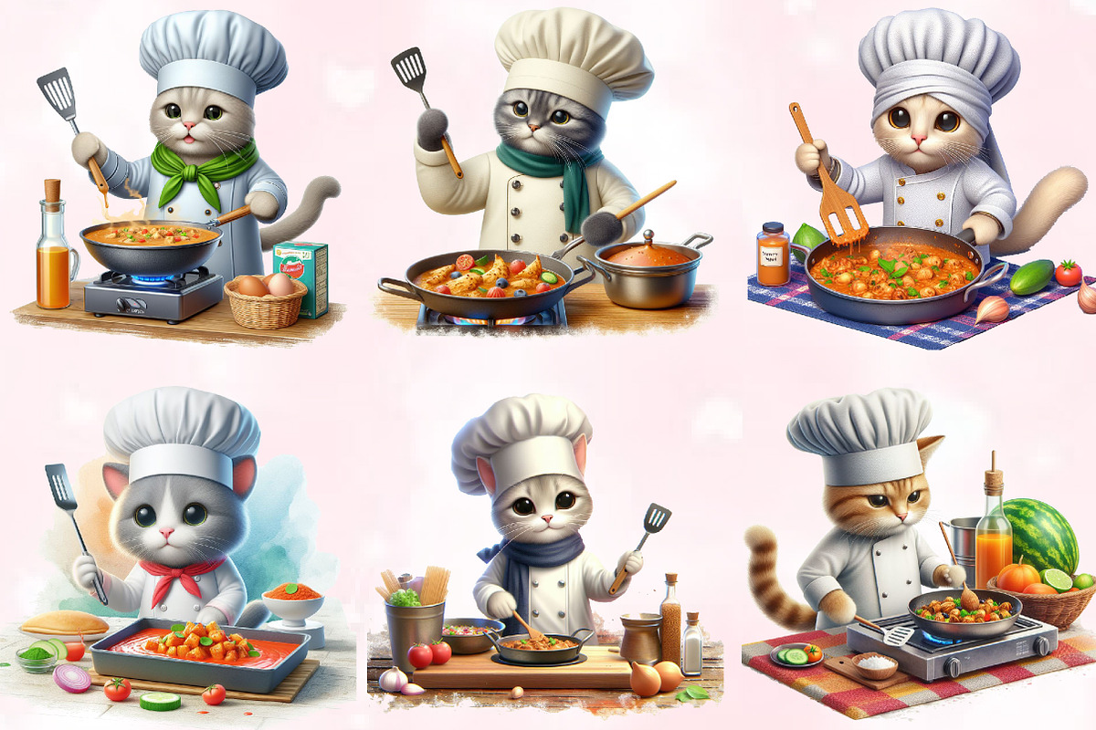 Watercolor Cute Chef Cat Clipart, an Animal Illustration by Craft Nest (Photo 2 of 5)