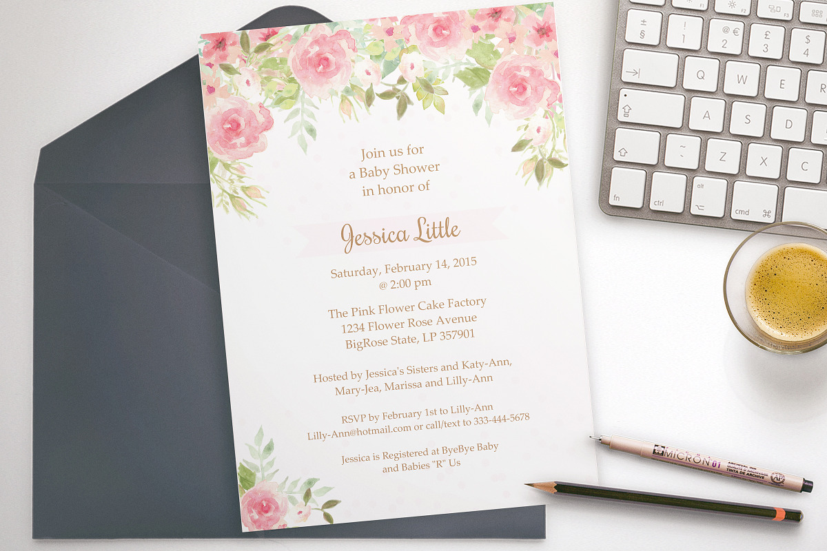 Watercolor Flowers shower invitation, an Invitation Template by ThePaperOwl (Photo 3 of 3)