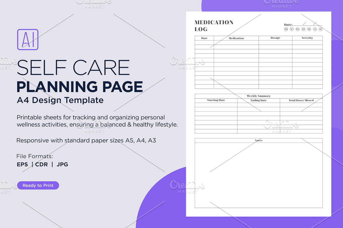 Mediation Log Self Care Planner, a Stationery Template by shahsoft (Photo 1 of 4)