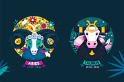 Zodiac sign icons. Hand drawn badges, a Seasonal Illustration by OLLYSWEATSHIRT DSGN INC. (Thumbnail 2 of 7)