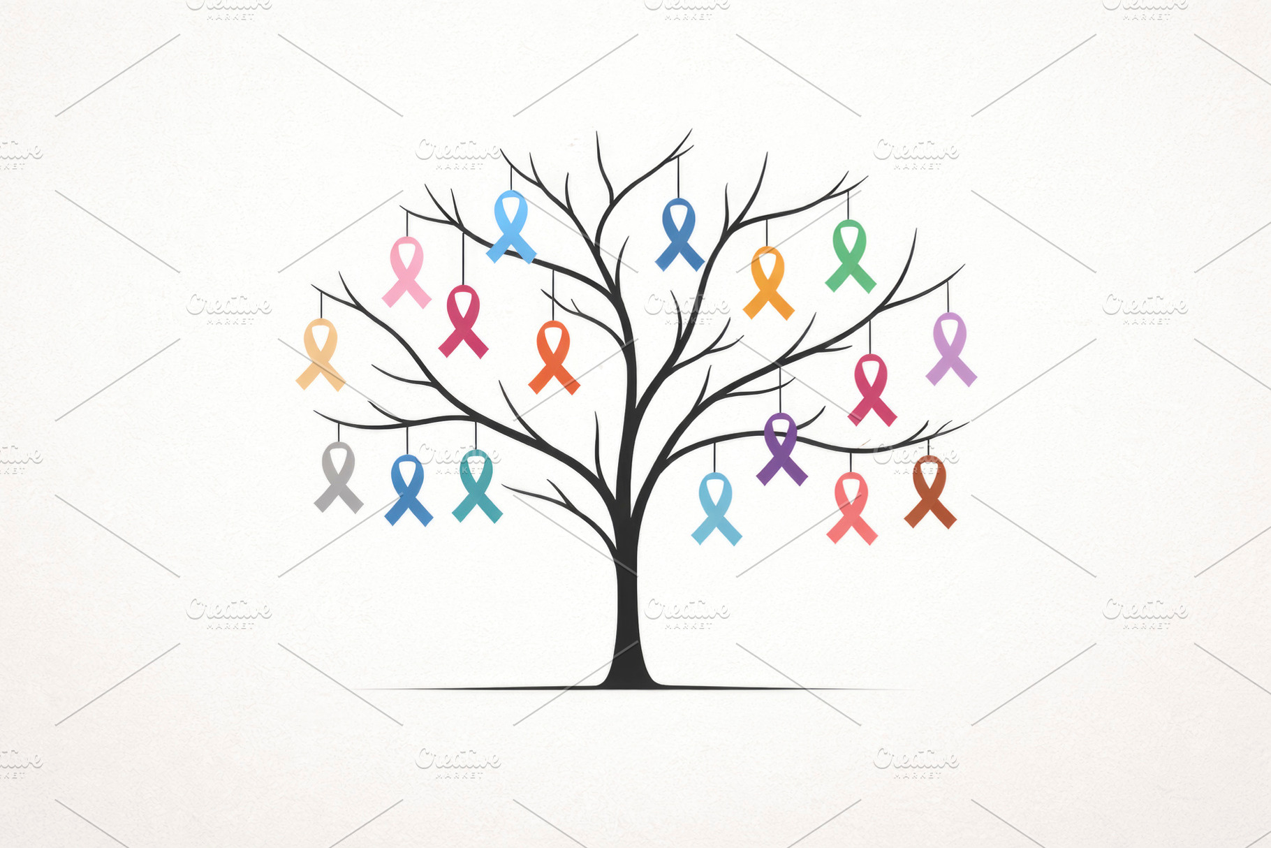 tree with colored awareness ribbons, generative AI, a Photo by Nito