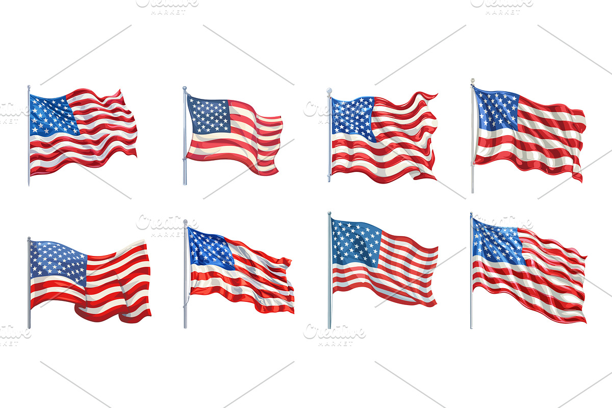 American flags set. Flag flutter in, an Object Illustration by Valerie Bodnar