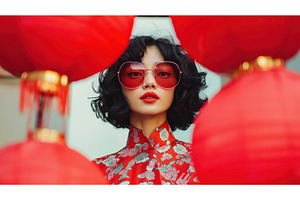 Stylish Asian woman wearing red, a Person Photo by Sergey Kotenev