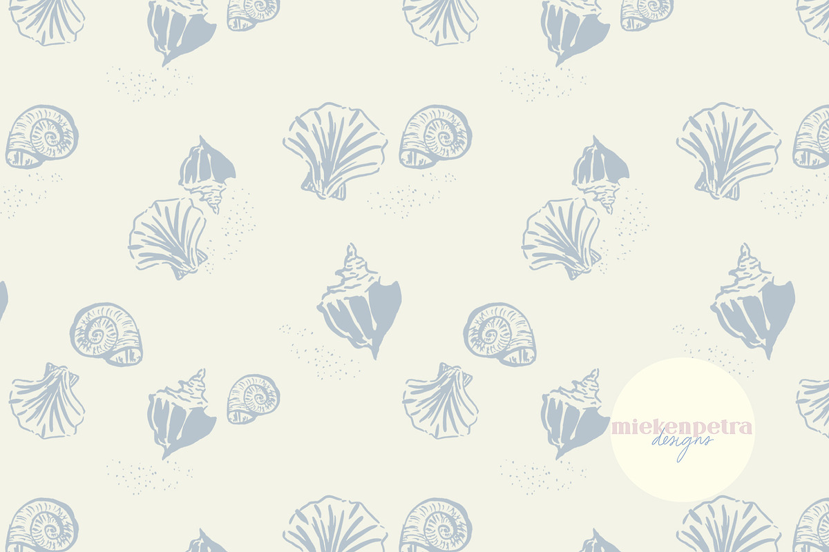 Modern Seashells Pattern- Cream Blue, a Pattern Graphic by Mieken Petra Designs (Photo 1 of 2)