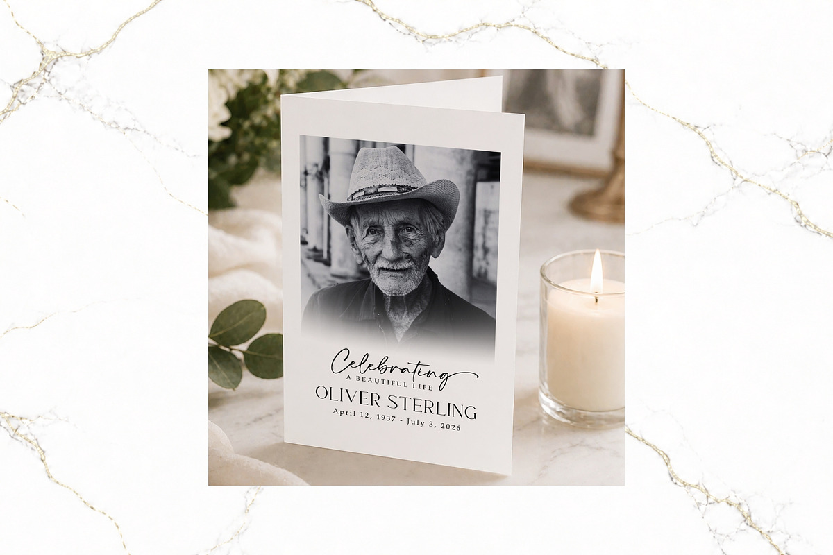 Funeral Bifold Program Canva FR005, a Brochure Template by TyphoonStudio (Photo 3 of 9)