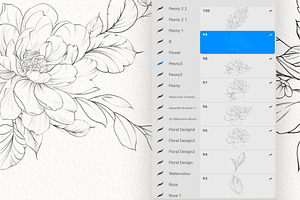 Procreate Flower Stamp, Peony Brush