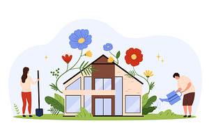 Eco House Gardening & Flowers, an Object Illustration by Flashvector