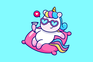 Cute Unicorn Chill On Pillow Cartoon, an Animal Illustration by Catalyst Labs
