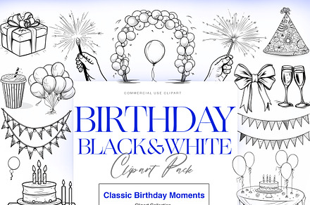 Birthday Silhouette Clipart, Balloon, a Decorative Illustration by BrushstrokeArtGB
