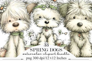Whimsical Spring Dogs Clipart, an Illustration by Designking