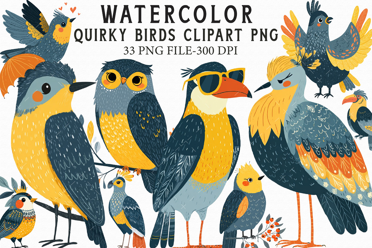 Quirky Birds Clipart PNG, an Illustration by Libby Wishes (Photo 1 of 5)