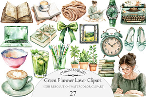 Watercolor Green Planner Lover Clipa, an Illustration by Design Market