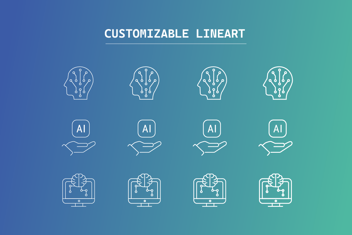 Artificial Intelligence Icon Set, an Outline Icon by designerbianca (Photo 2 of 5)