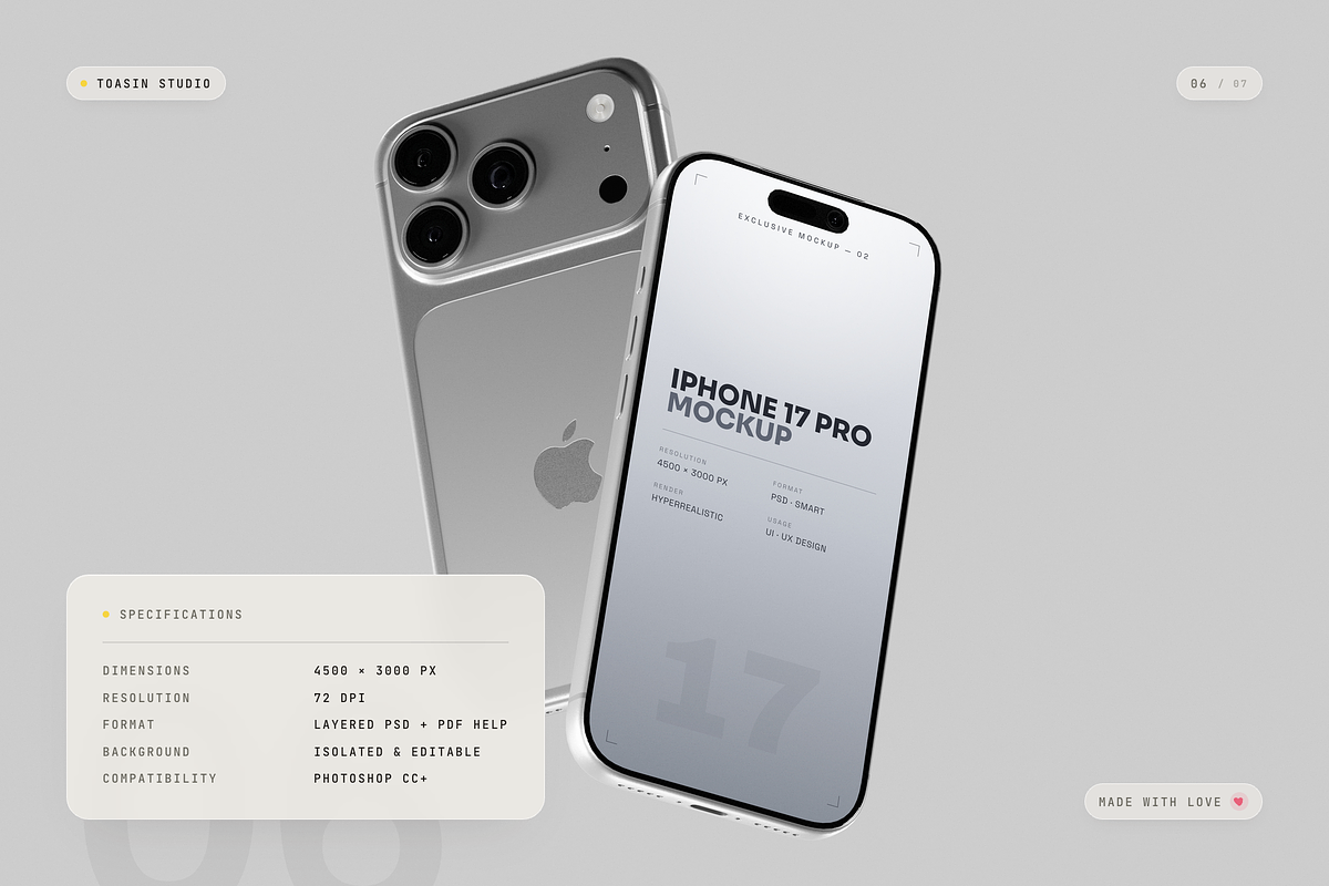 iPhone 17 Pro Mockup, an iPhone Mockup by Toasin Studio (Photo 6 of 7)