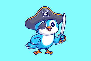 Cute Bird Pirate Holding Sword, an Animal Illustration by Catalyst Labs
