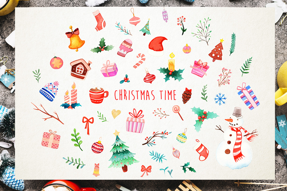 Happy christmas watercolor pack, an Object Graphic by MiraBell (Photo 2 of 10)