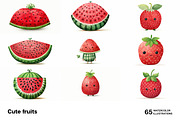 Cute fruits. 65 images, a Food Illustration by Handmadefont (Thumbnail 9 of 13)