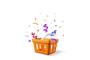 3D Orange Plastic Shopping Basket, an Object Illustration by Abscent