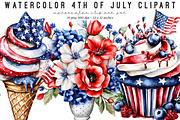 Watercolor 4th Of July Clipart, an Illustration by SinaCreation (Thumbnail 1 of 9)