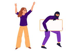 Thief runs away with woman stolen, a Person Illustration by Vectorbuum