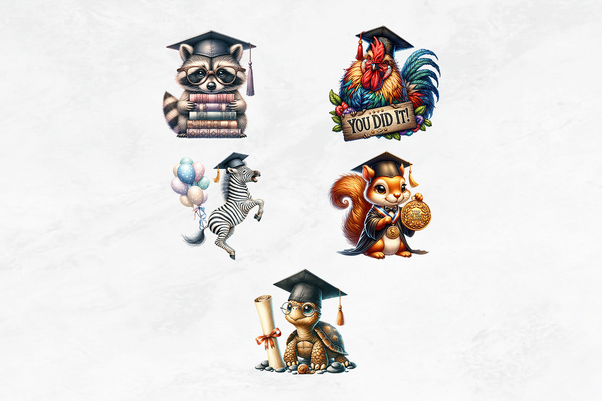 Graduation Animal Clipart, an Illustration by Bijou Bay